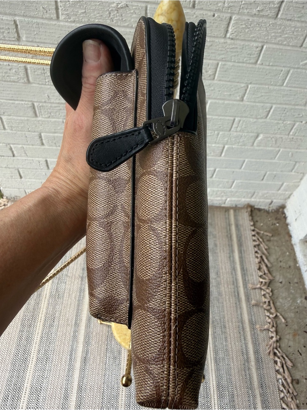 Coach Brown Signature Ranger Pouch with Black Leather Flap - Picture 6 of 13